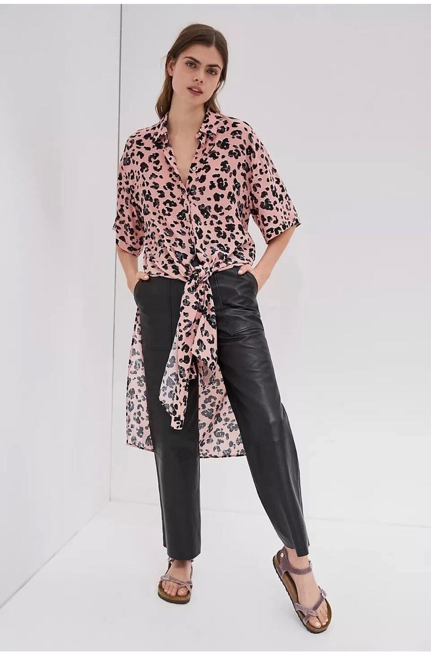 Anthropologie Maeve Print Pink Leopard Spot Print Duster Midi Tunic Blouse 2X